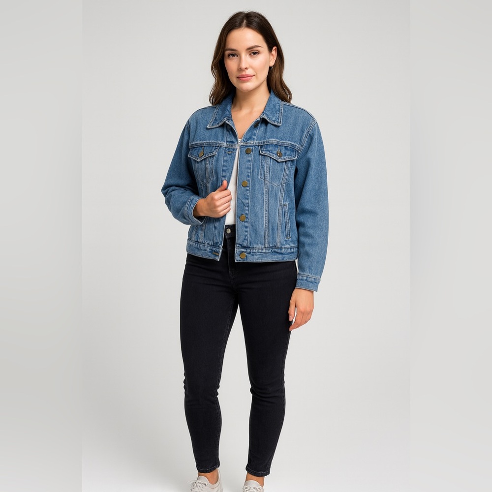 New York & Company Blue Denim Jacket Stretch Cotton Blend – Size XL - Picture 3 of 13